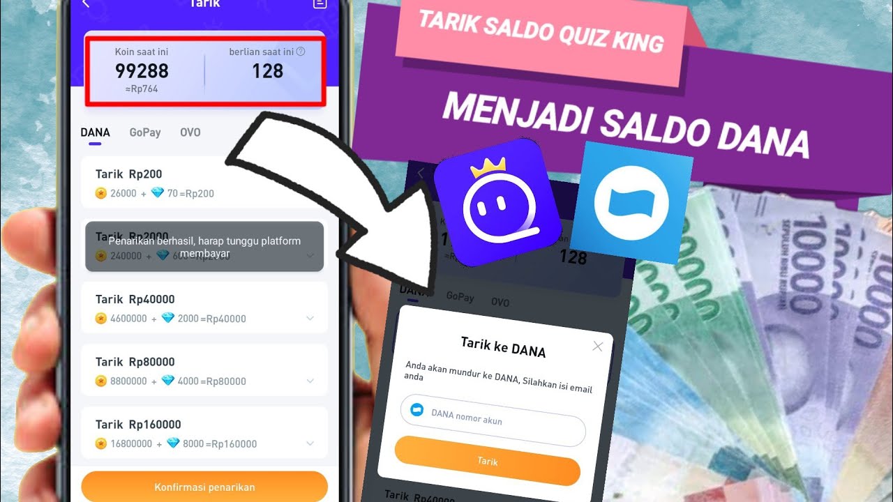 Aplikasi Quiz King Aplikasi yang memungkinkan Anda menghasilkan uang dengan menjawab pertanyaan kuis